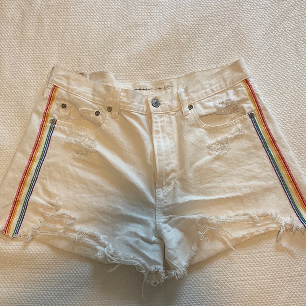 White shorts with rainbow detail
